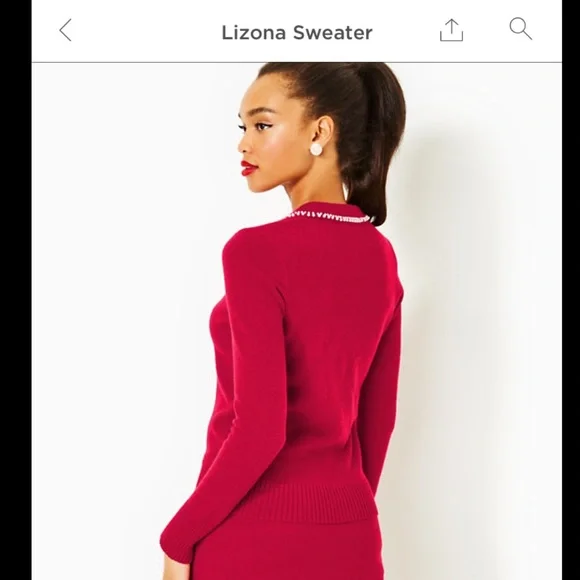 Lilly Pulitzer LZONA Sweater Poinsettia Red Sz Large Pearl Embellished tried on